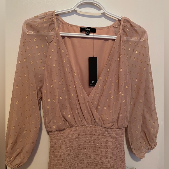 lulus Pink Mauve and Gold Smocked Dress - Picture 6 of 8
